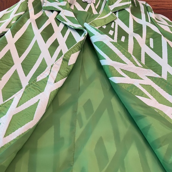 The Look Open Front Textured Lattice Look Coat Green Apple & White Small NWOT - Picture 6 of 12